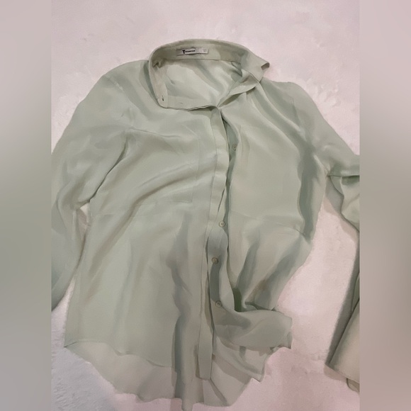 T Alexander Wang Silk Light Green Button-Down Shirt - Picture 5 of 7
